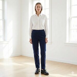 OSKA Navy Blue Fine Corduroy Elastic Waist Tapered Trousers - Size 0 (US 4-6)